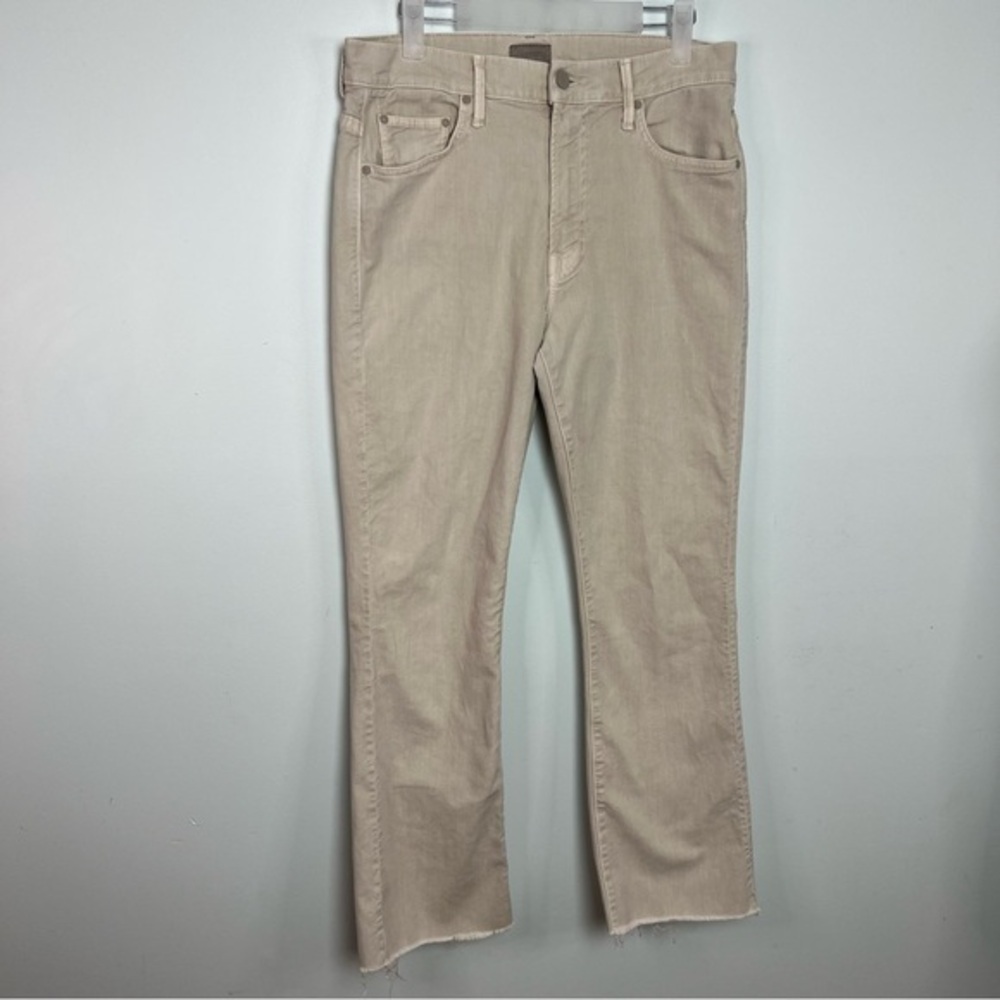 MOTHER The Insider Ankle Fray Jeans Size 31 Chalk It Up Raw Hem Jeans Denim Tan